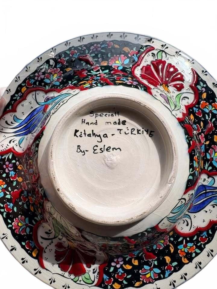 Eslem Hand Painted Ceramic Decorative Plate Kitahya Turkiye Floral Design
