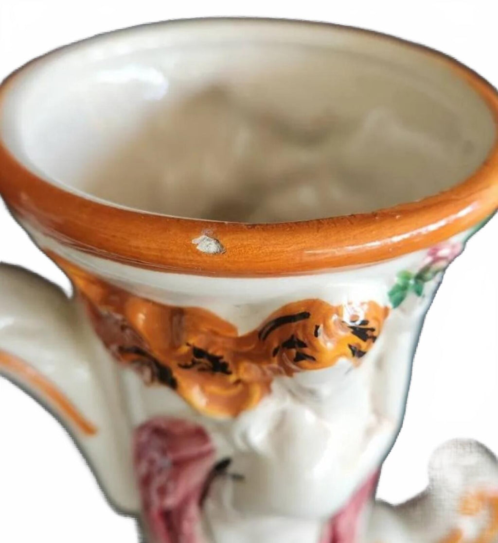 19" Vintage Capodimonte Italian Porcelain Ewer with Hand-Painted Cherubs Figures