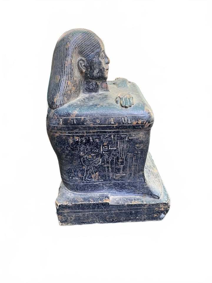 Ancient Egyptian Style Black Stone Ushabti Statue with Hieroglyphs