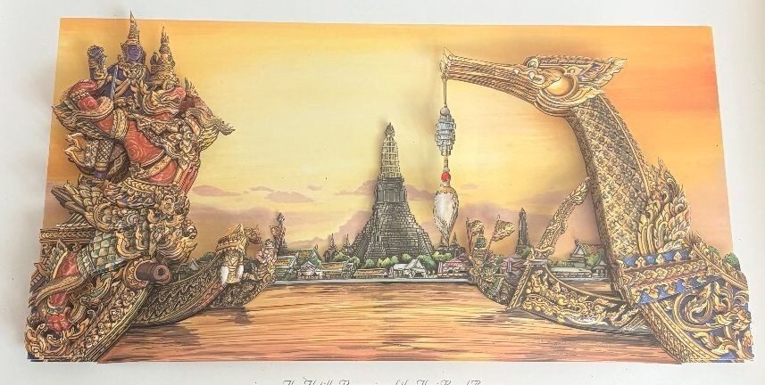 Vintage Thai Royal Barges 3D Art Print Framed Illustration with Cultural Text