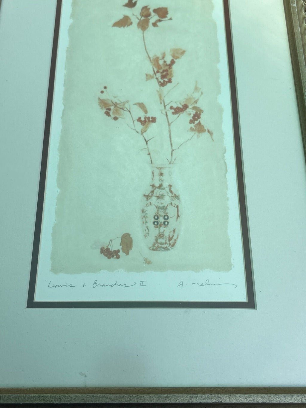A. Melvin Signed 'Leaves & Branches II' Floral Print in Ornate Gold Frame
