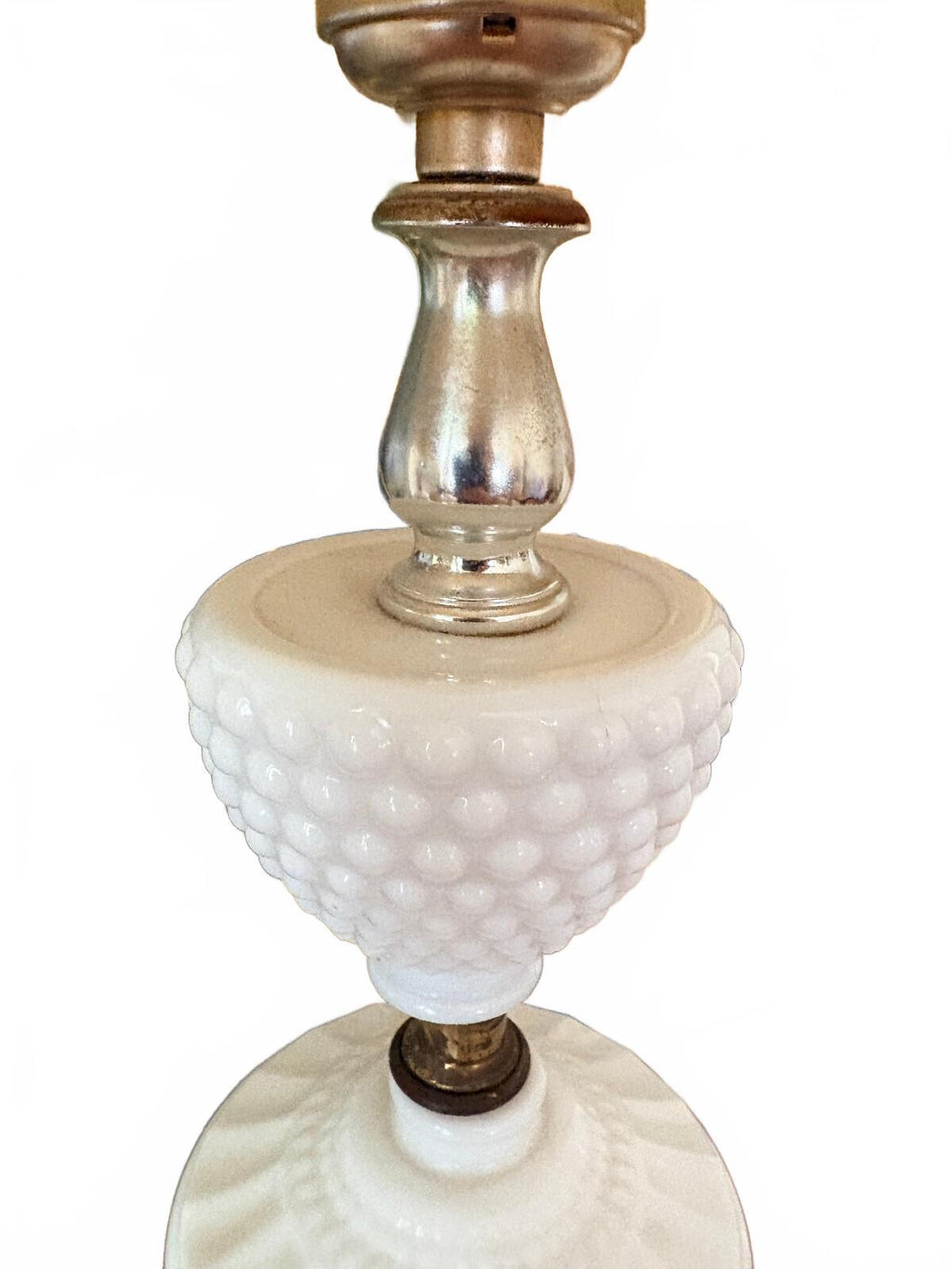 Mid Century Modern Milk Glass Table Lamps with Ruffled Silk Shades