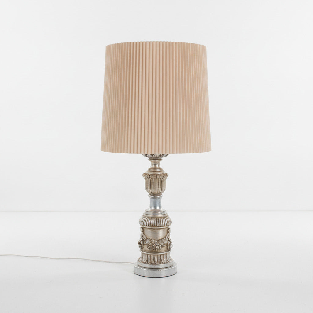 Chapman Mfg Co Vintage Table Lamp with Decorative Silver Base and Beige Pleated-