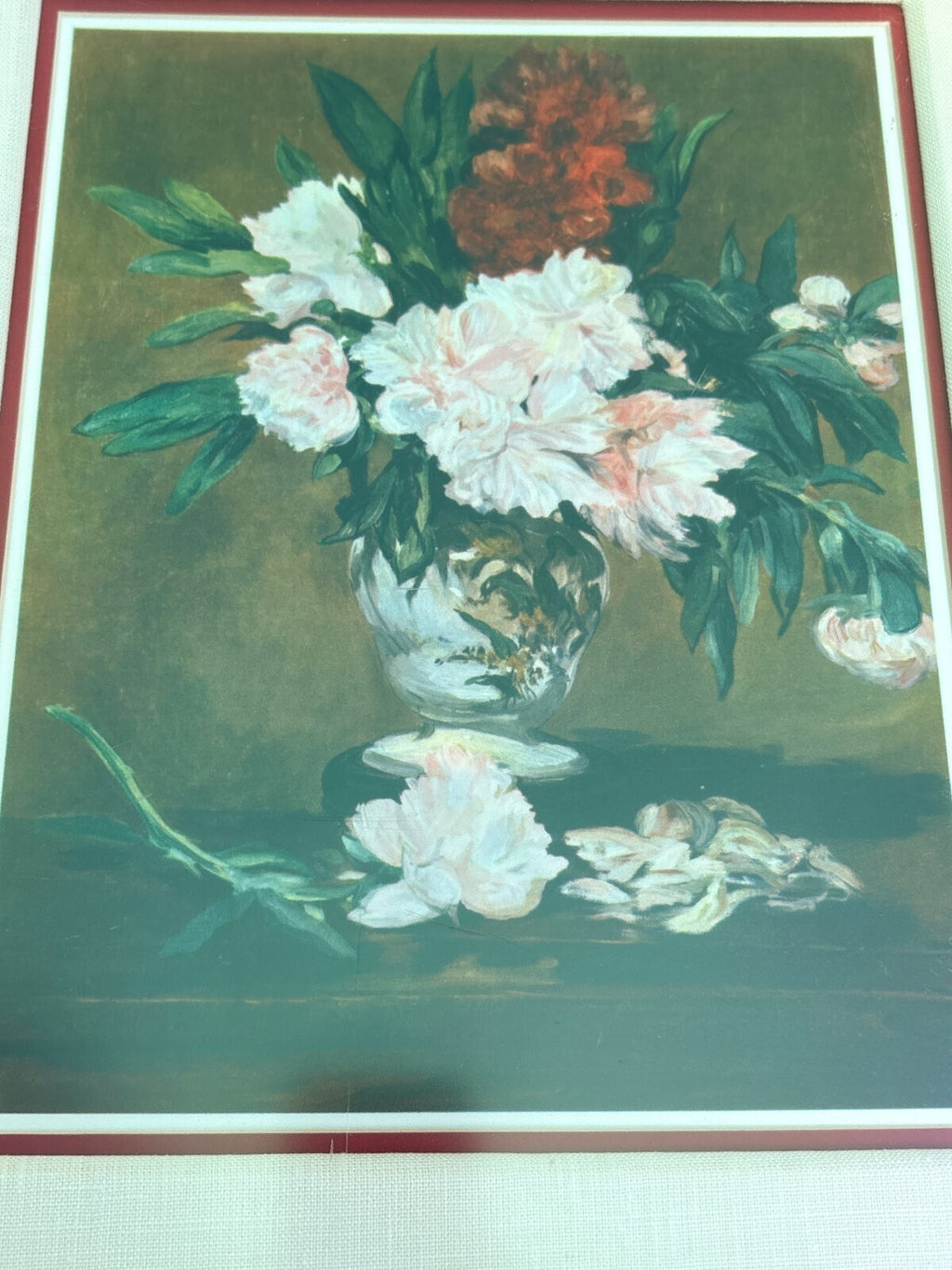 Vintage Floral Still Life Print in Gold Frame with Matting