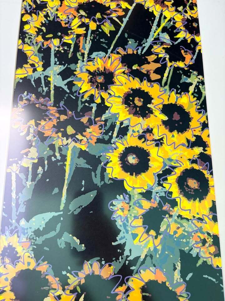 Framed Sunflower Floral Art Print with Black Wood Frame 20 x29 inches
