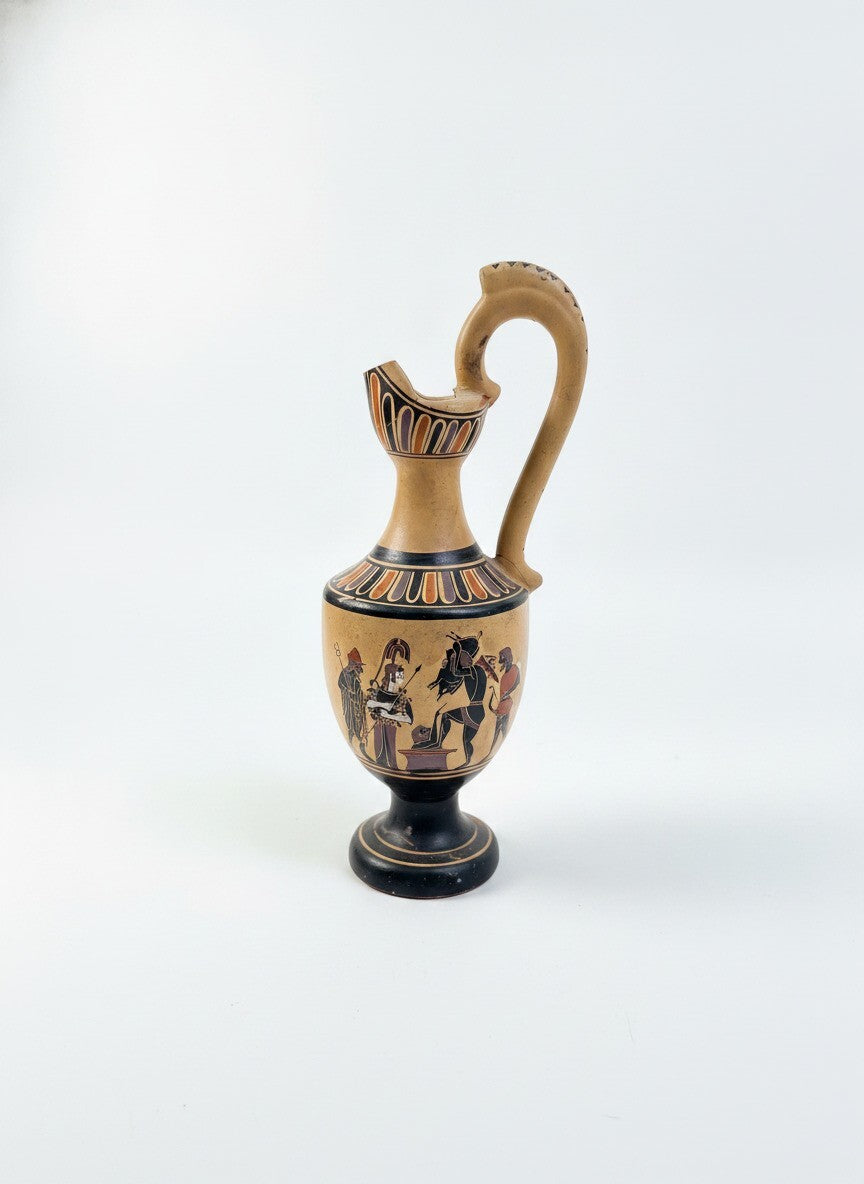 Greek Hand-Painted Ceramic Ewer by D. Vassilopoulos, Vintage Decorative Vase