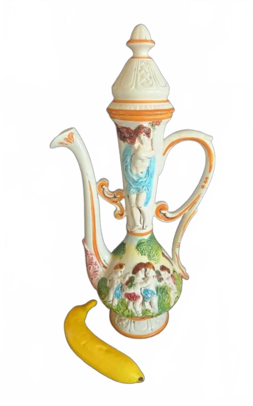19" Vintage Capodimonte Italian Porcelain Ewer with Hand-Painted Cherubs Figures