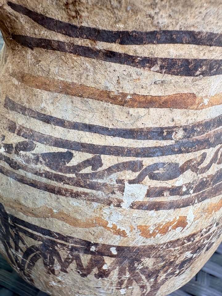 Antique Handcrafted Tribal Pottery Vase with Dual Handles