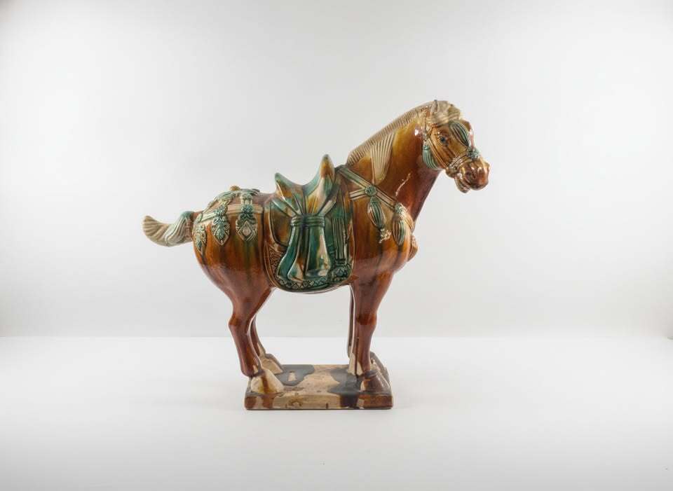 Vintage Ceramic Tang Dynasty Style Glazed Horse Sculpture