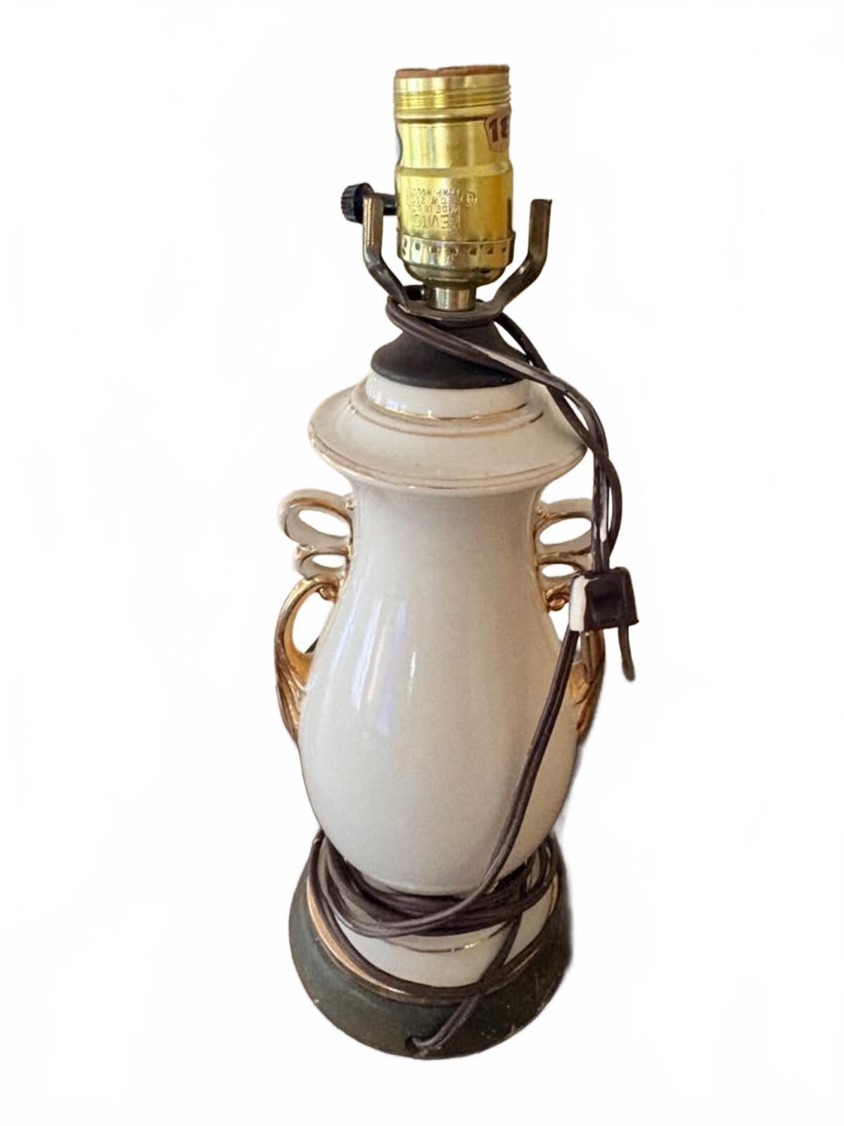 Vintage Ceramic Table Lamp with Hand-Painted Peacock Motif and Gold Accents