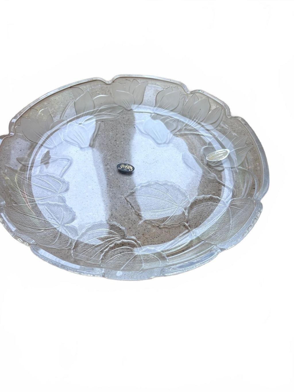 Village Artisans Handcrafted Glass Serving Platter with Leaf Design, Made in USA