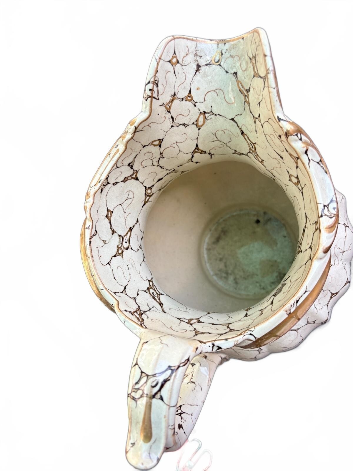 Vintage Italian Majolica Lazuli Ceramic Pitcher with Crackle Glaze Gold Accents