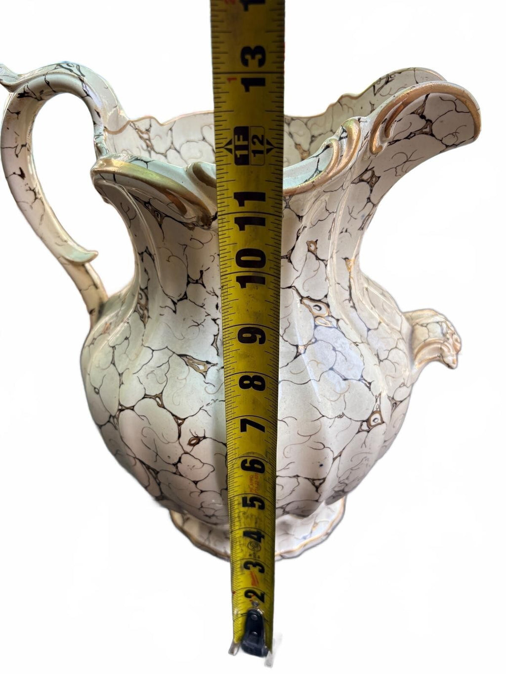 Vintage Italian Majolica Lazuli Ceramic Pitcher with Crackle Glaze Gold Accents