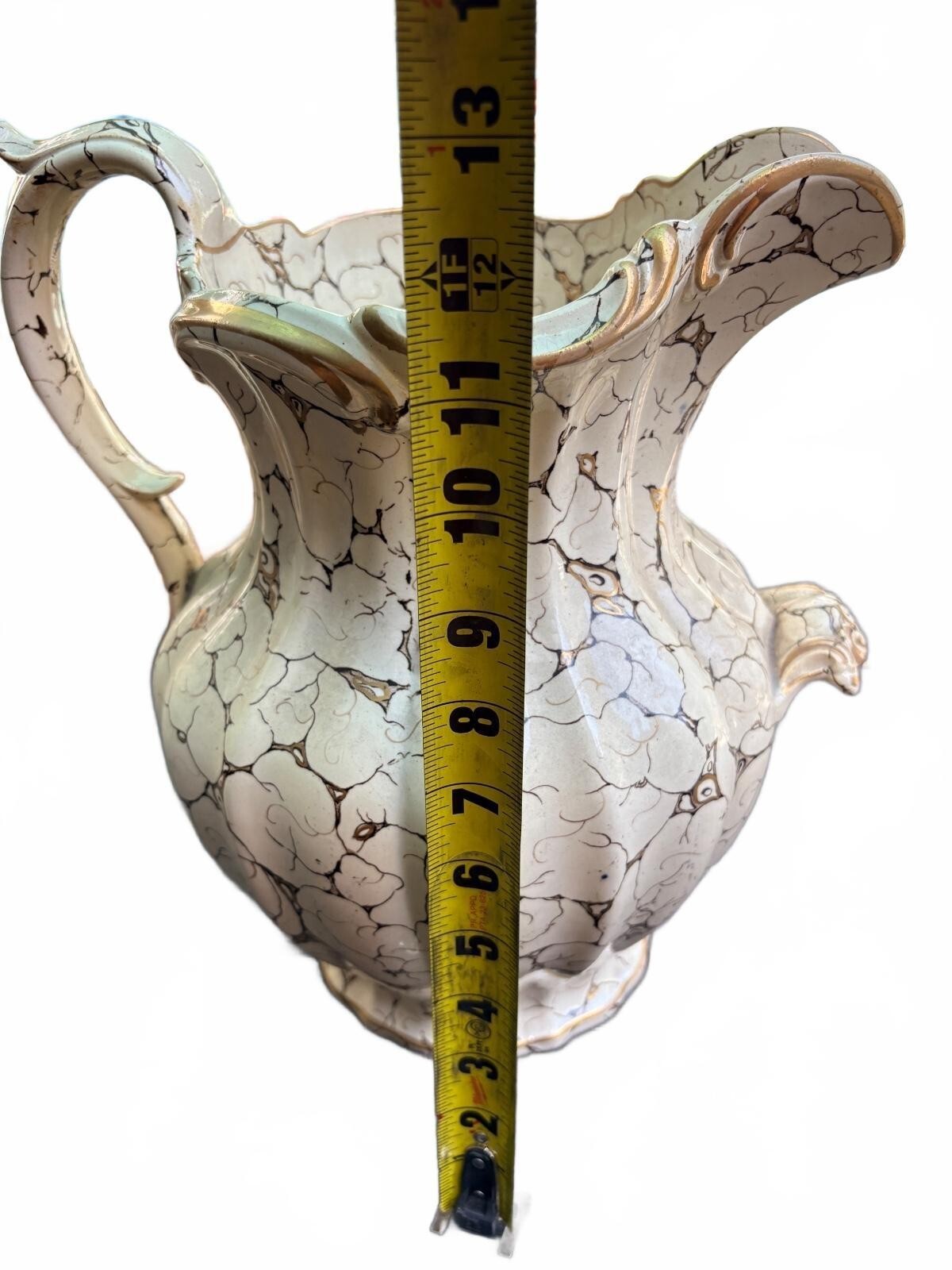 Vintage Italian Majolica Lazuli Ceramic Pitcher with Crackle Glaze Gold Accents