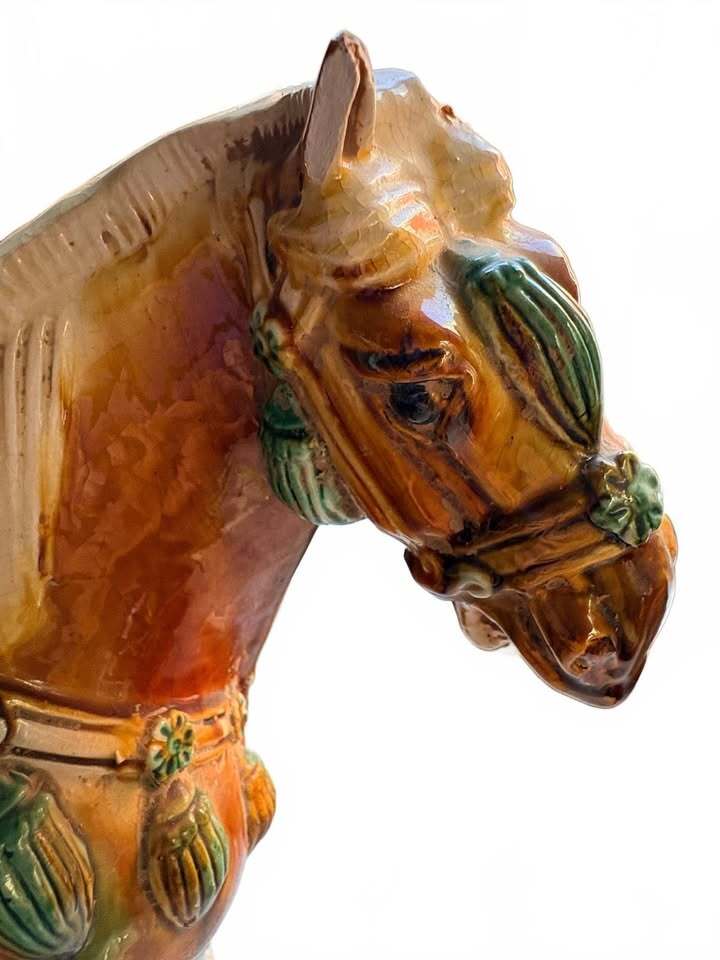 Vintage Ceramic Tang Dynasty Style Glazed Horse Sculpture