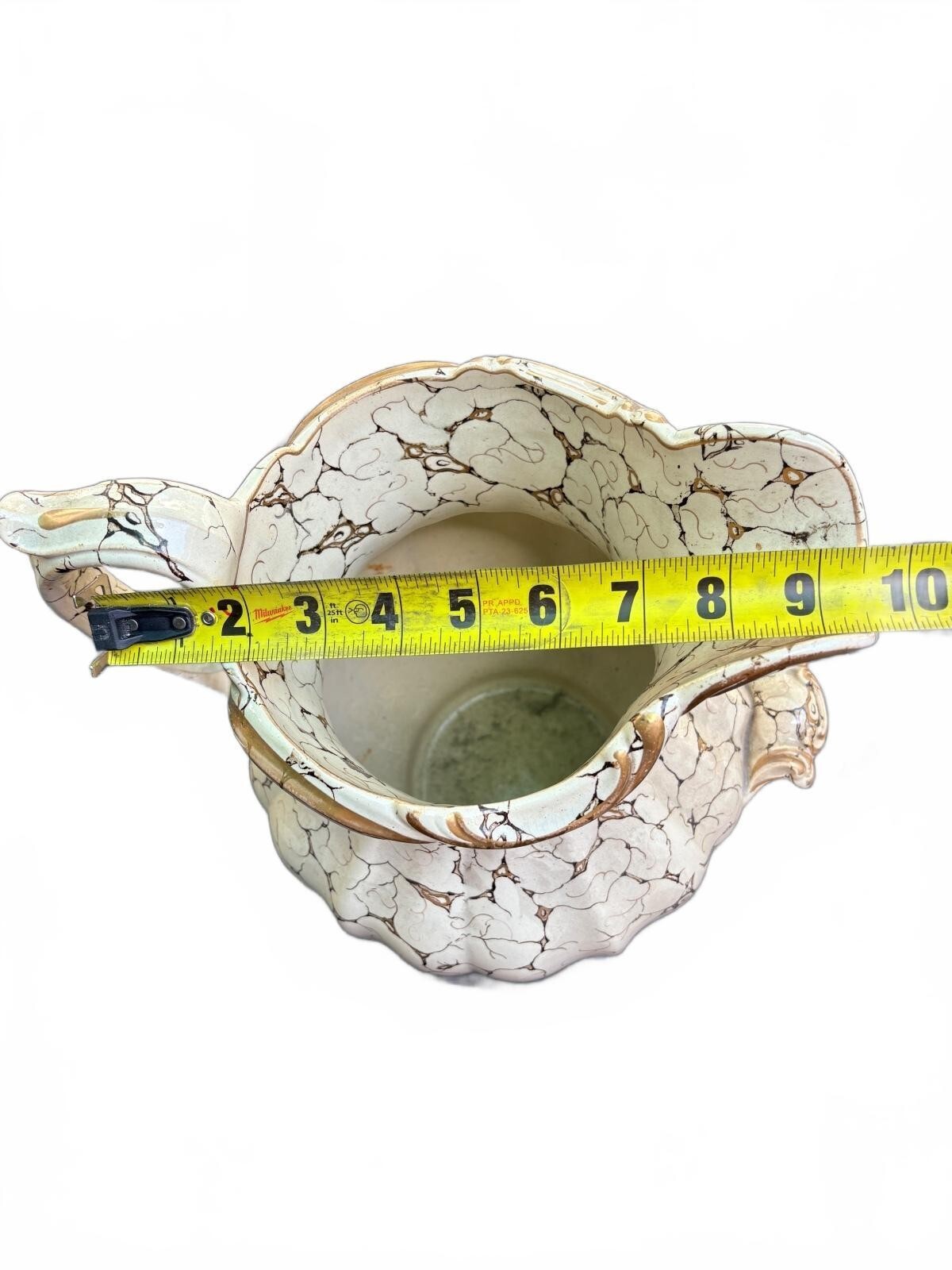 Vintage Italian Majolica Lazuli Ceramic Pitcher with Crackle Glaze Gold Accents