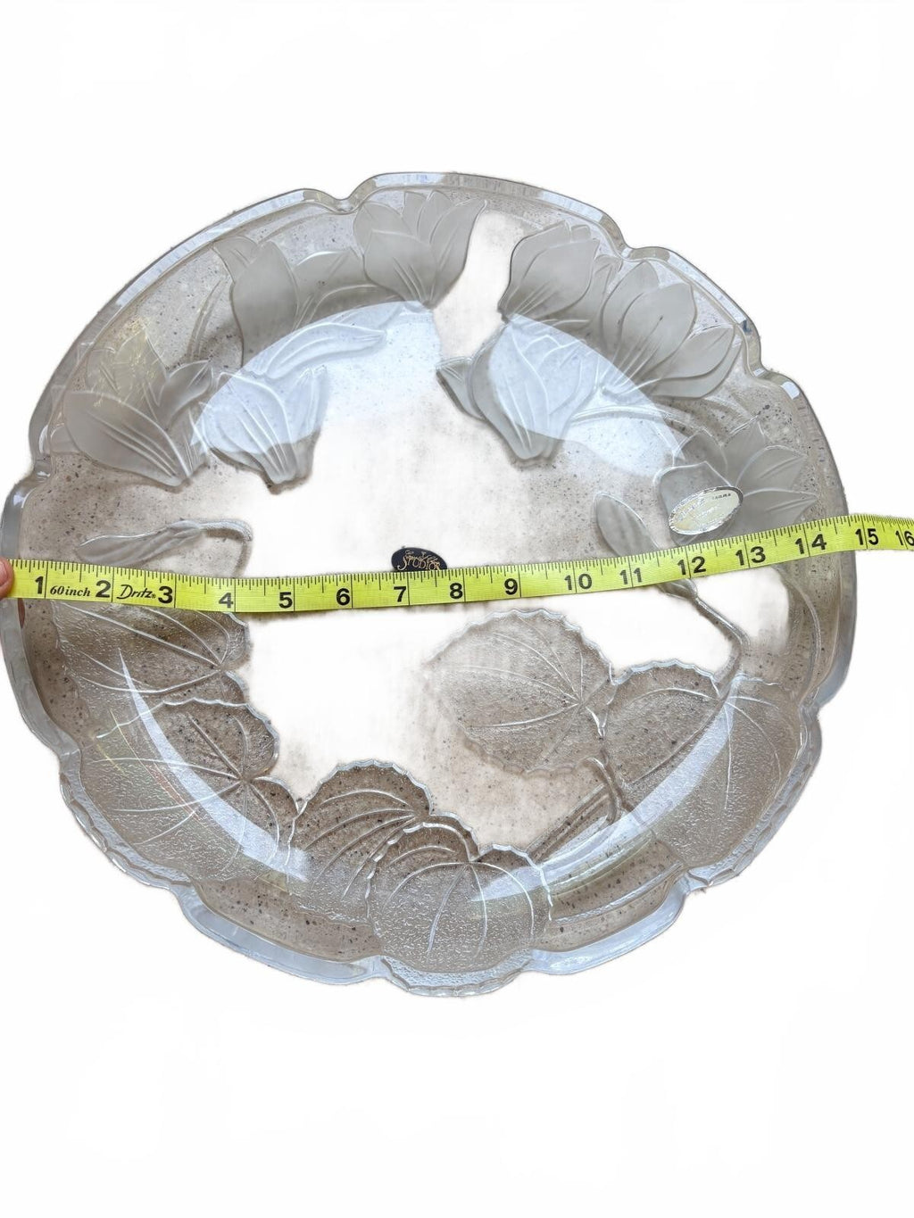 Village Artisans Handcrafted Glass Serving Platter with Leaf Design, Made in USA