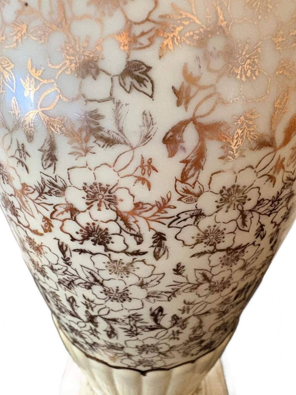 Vintage Ceramic Table Lamp with Classical Painted Scene and Ornate Floral Design