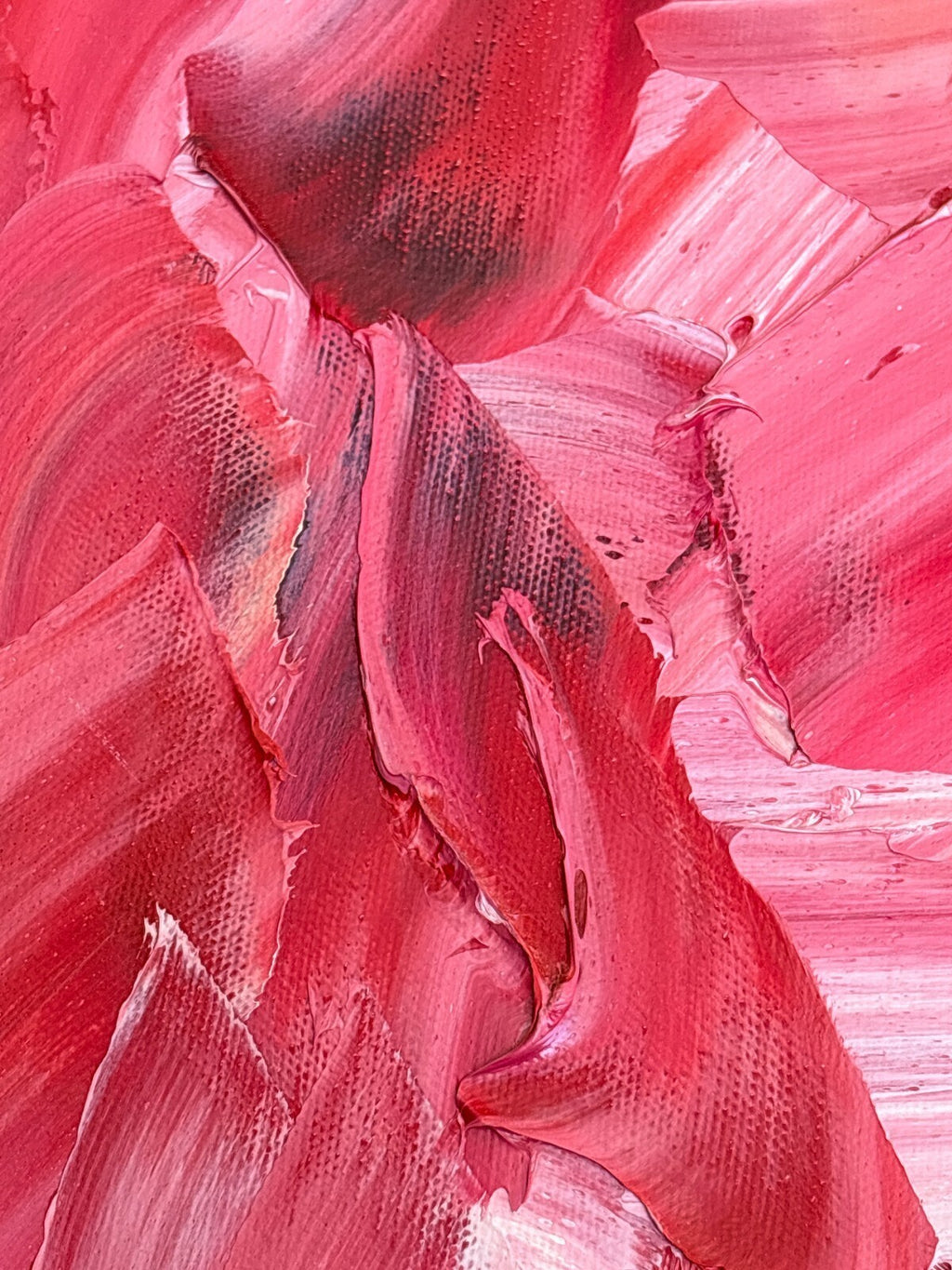 Original Signed Abstract Pink Palette Knife Painting with Black Frame, Hollywood