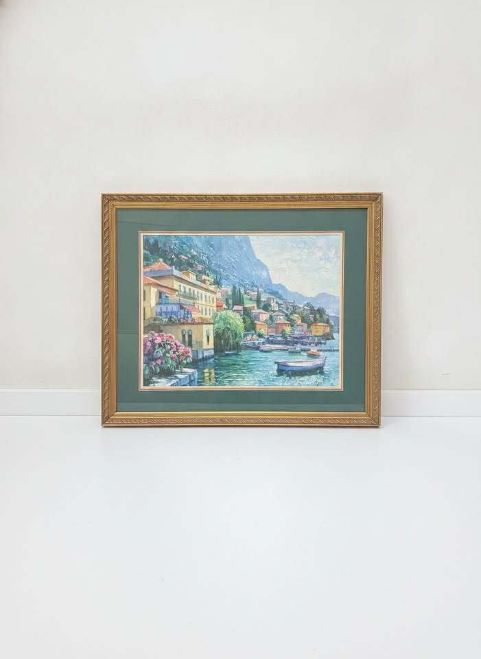 40 x 32" Framed Vintage Landscape Oil Painting Print with Decorative Gold Frame