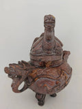 Vintage Carved Wood Dragon Incense Burner Censer with Lid