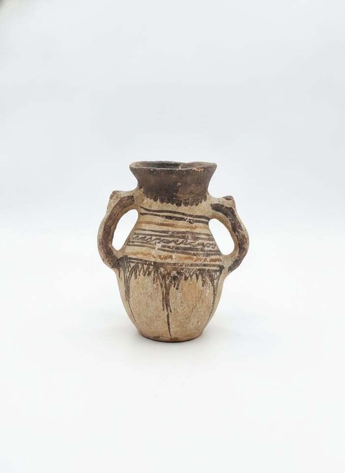 Antique Handcrafted Tribal Pottery Vase with Dual Handles