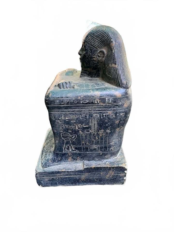 Ancient Egyptian Style Black Stone Ushabti Statue with Hieroglyphs