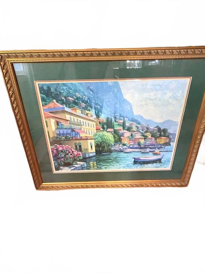 40 x 32" Framed Vintage Landscape Oil Painting Print with Decorative Gold Frame