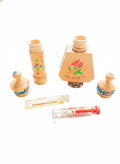 Vintage Bulgarian Wooden Perfume Bottles with Hand-Painted Rose and Folk Motifs