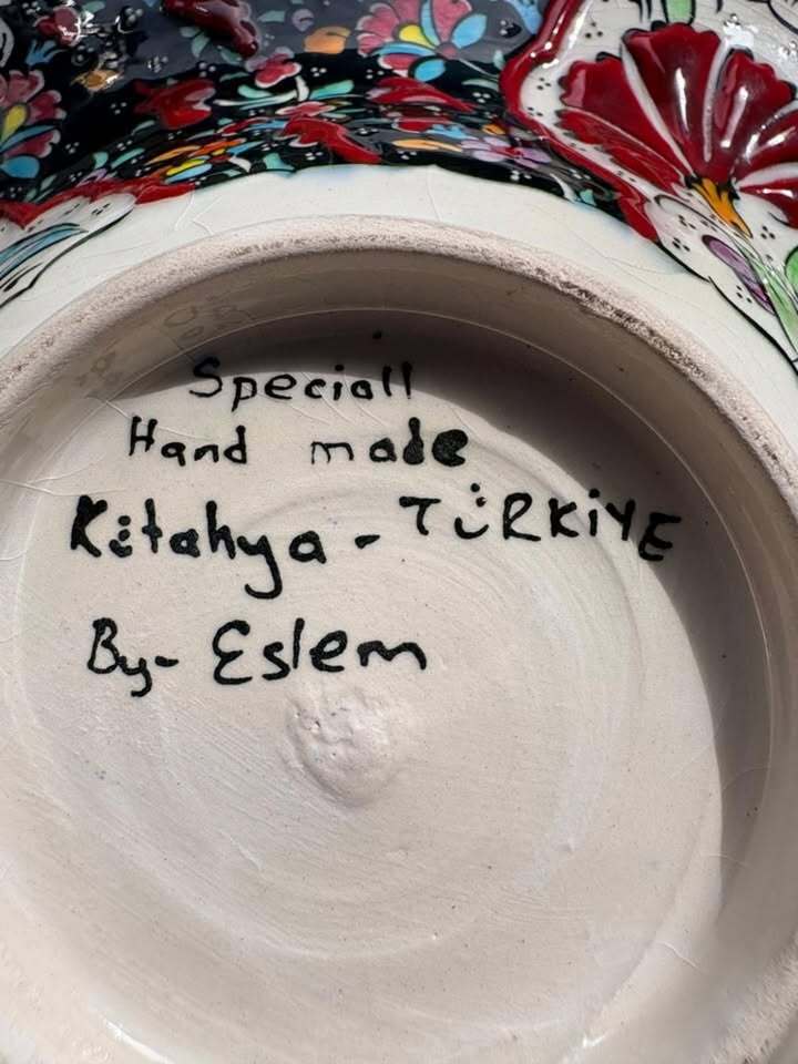 Eslem Hand Painted Ceramic Decorative Plate Kitahya Turkiye Floral Design