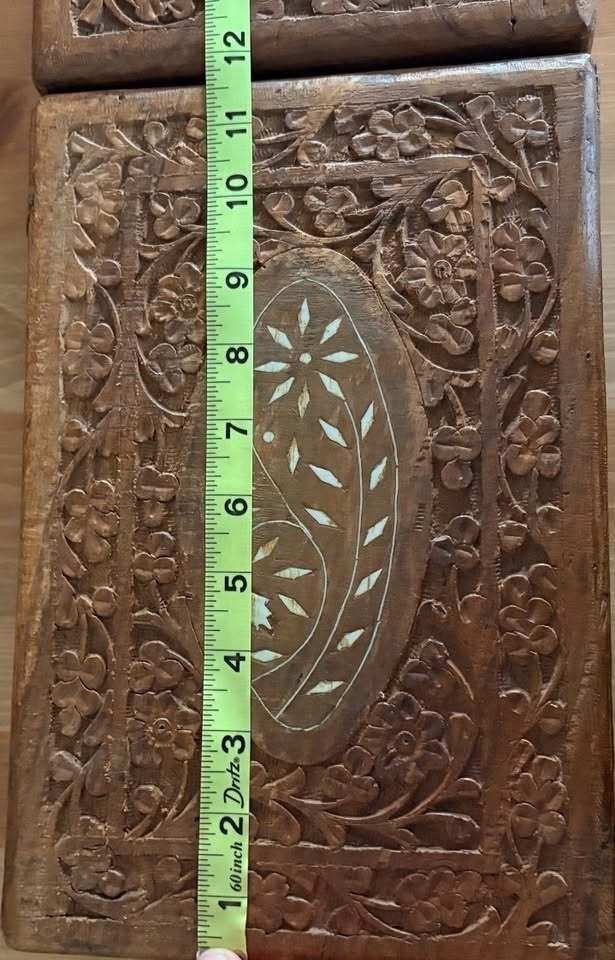 Hand Carved Wooden Decorative Boxes with Floral Inlay and Fabric Lining