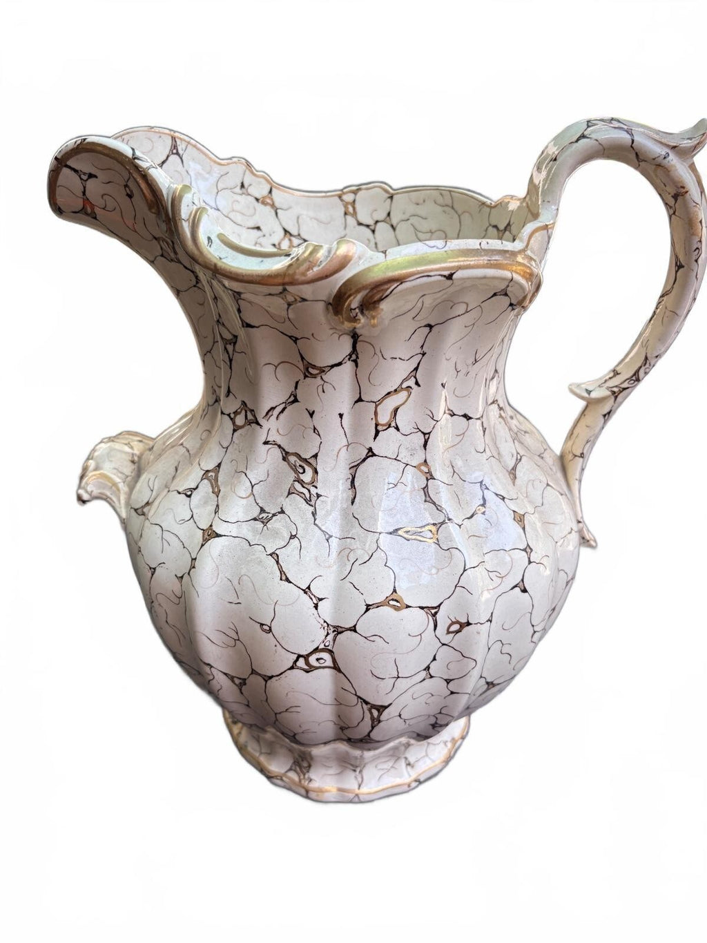 Vintage Italian Majolica Lazuli Ceramic Pitcher with Crackle Glaze Gold Accents