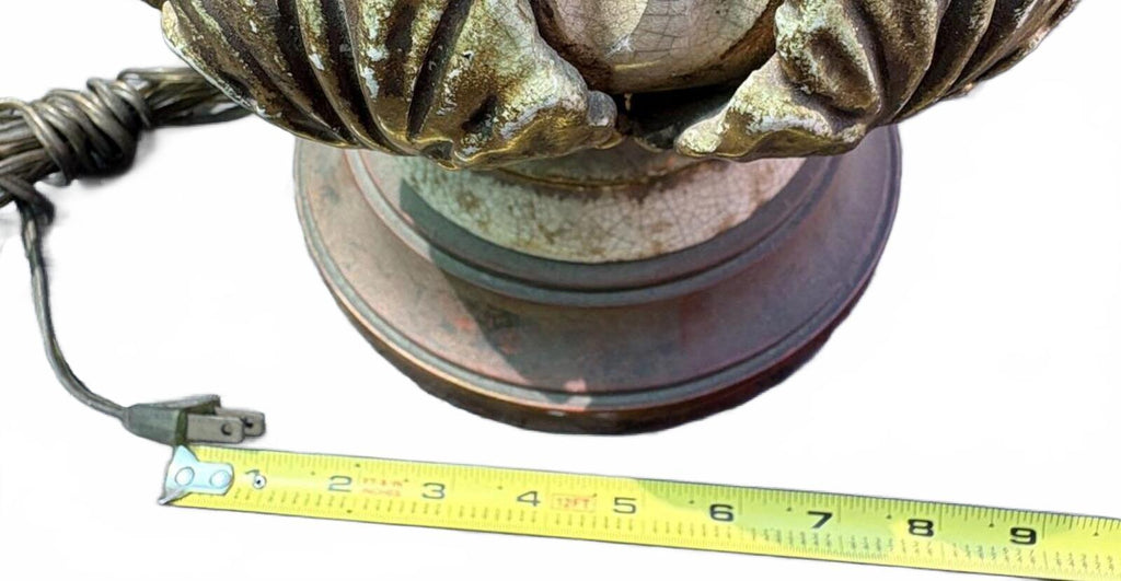 Vintage Ceramic Table Lamp with Ornate Gold Leaf Detailing and Wooden Base