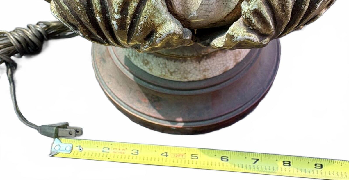 Vintage Ceramic Table Lamp with Ornate Gold Leaf Detailing and Wooden Base