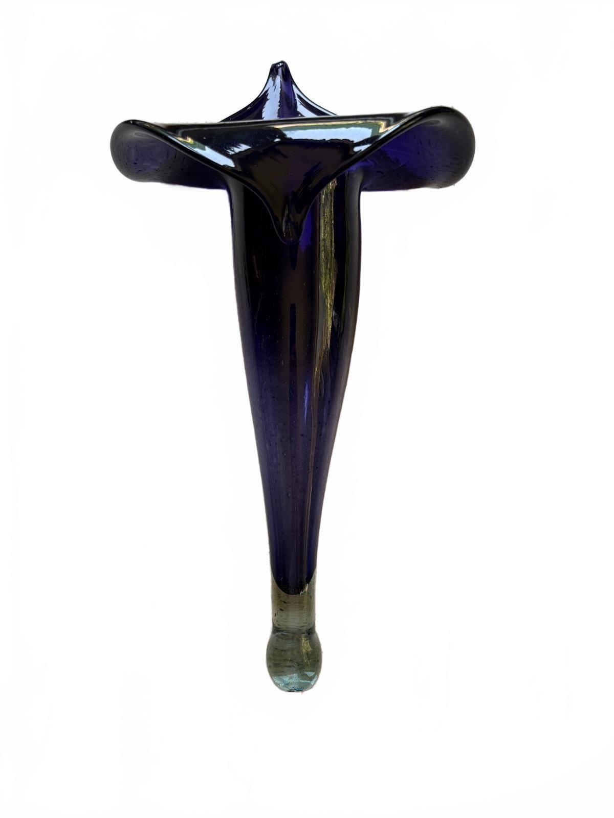 Indigo Jack in Pulpit Art Glass Calla Lily Vase with Hanger