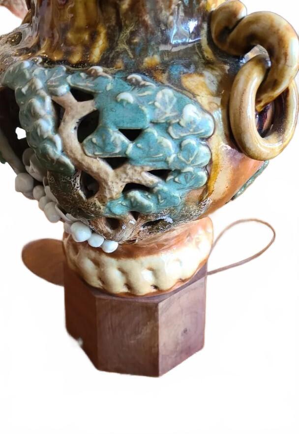 MCM Capodimonte Ceramic Table Lamp with Decorative Bird Motif- No Shade Included