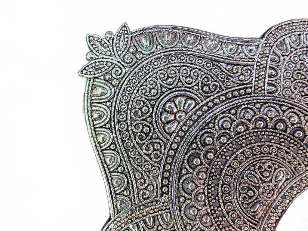 Ornate Silver Plate Footed Serving Tray, Pierced Scalloped Border