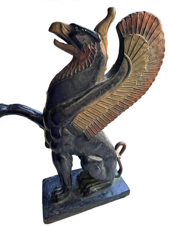 Handcrafted Mythical Griffin Sculpture with Winged Details