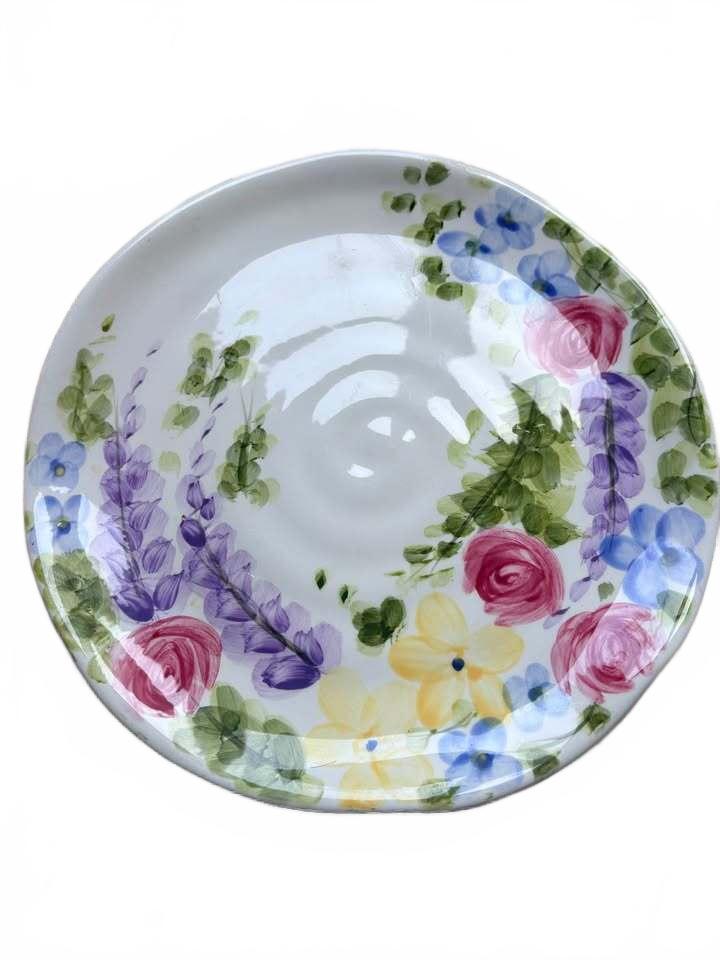 Tabletops Gallery Jardine Hand Painted Ceramic Pedestal Bowl and Plate Set
