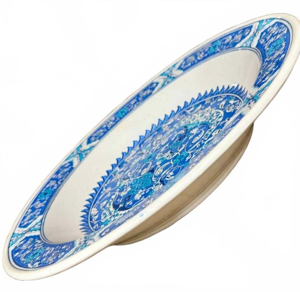 15.5" Large Altın Gini Handmade Iznik Ceramic Decor Plate Turkey Blue Turquoise