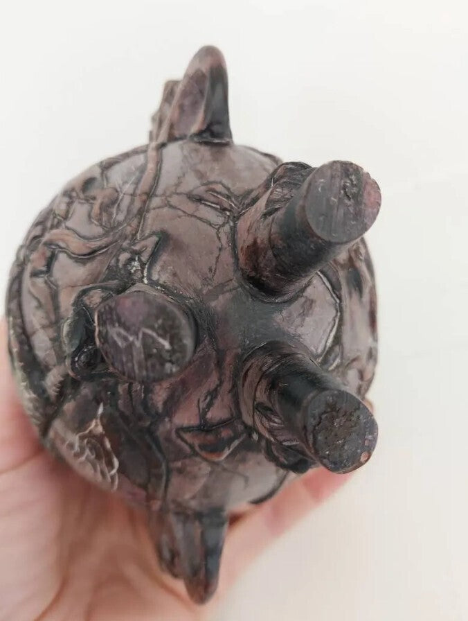 Vintage Carved Wood Dragon Incense Burner Censer with Lid