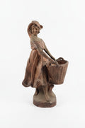 23" Vintage Mid Century Terracotta Sculpture Statue of Woman with Basket