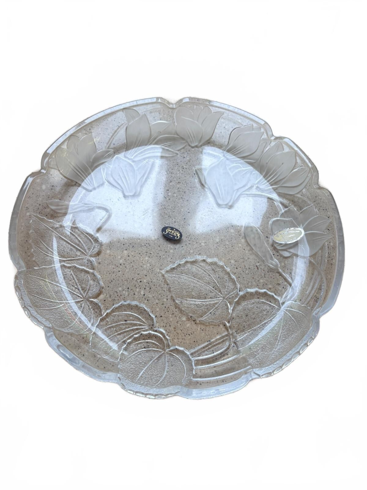 Village Artisans Handcrafted Glass Serving Platter with Leaf Design, Made in USA