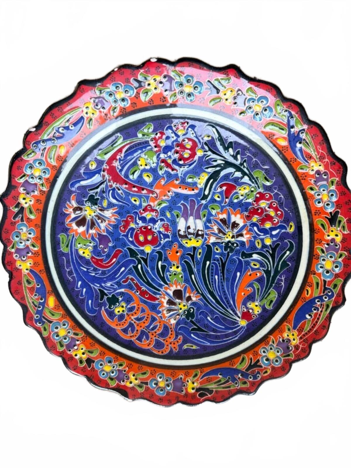 10" Hand-Painted Ceramic Decorative Plate with Floral and Bird Motif