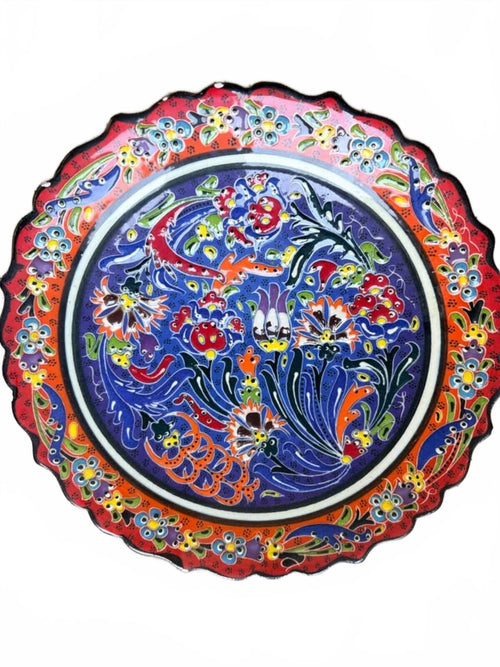 10" Hand-Painted Ceramic Decorative Plate with Floral and Bird Motif