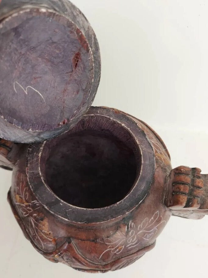Vintage Carved Wood Dragon Incense Burner Censer with Lid