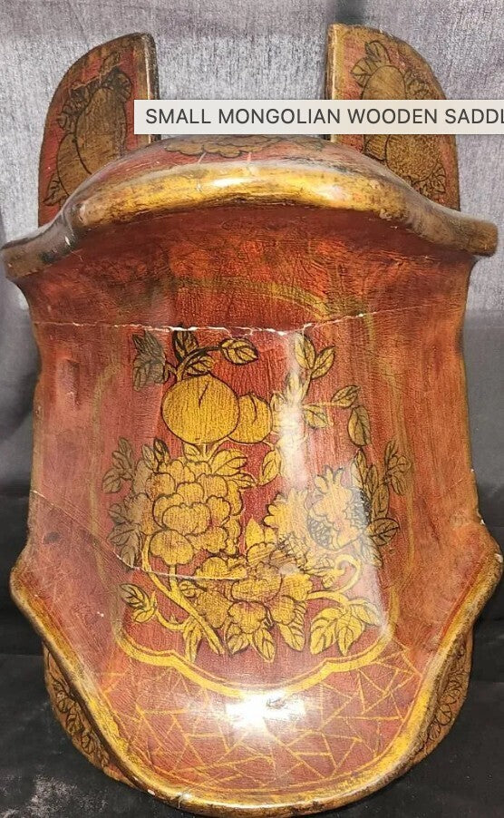 Rare Antique Handpainted Wooden Mongolian Saddle