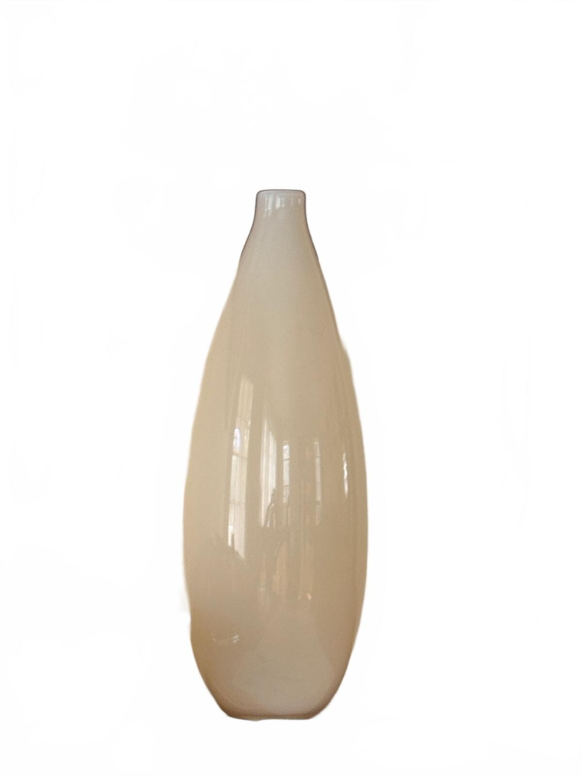 16" Vintage MCM Ceramic Cream Teardrop Vase with Glossy Finish