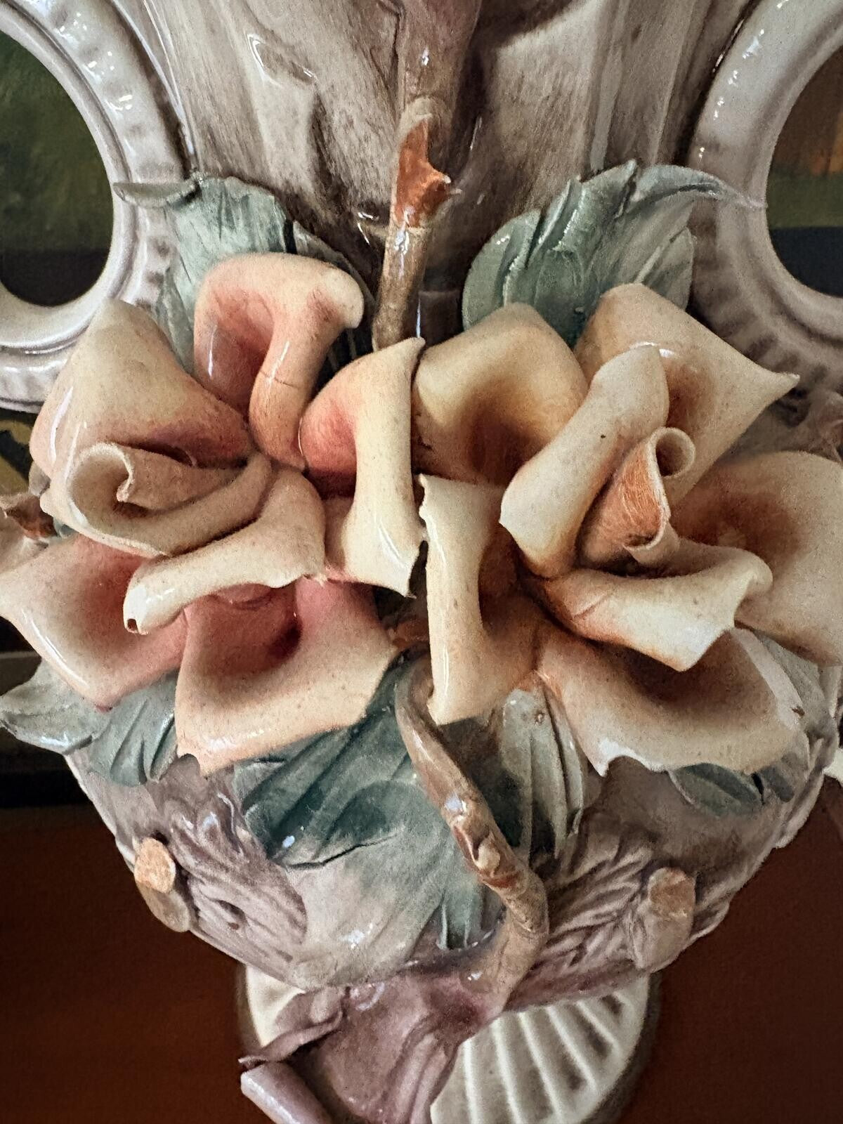 Vintage Capodimonte Italian Porcelain Vase with Hand-Applied Roses