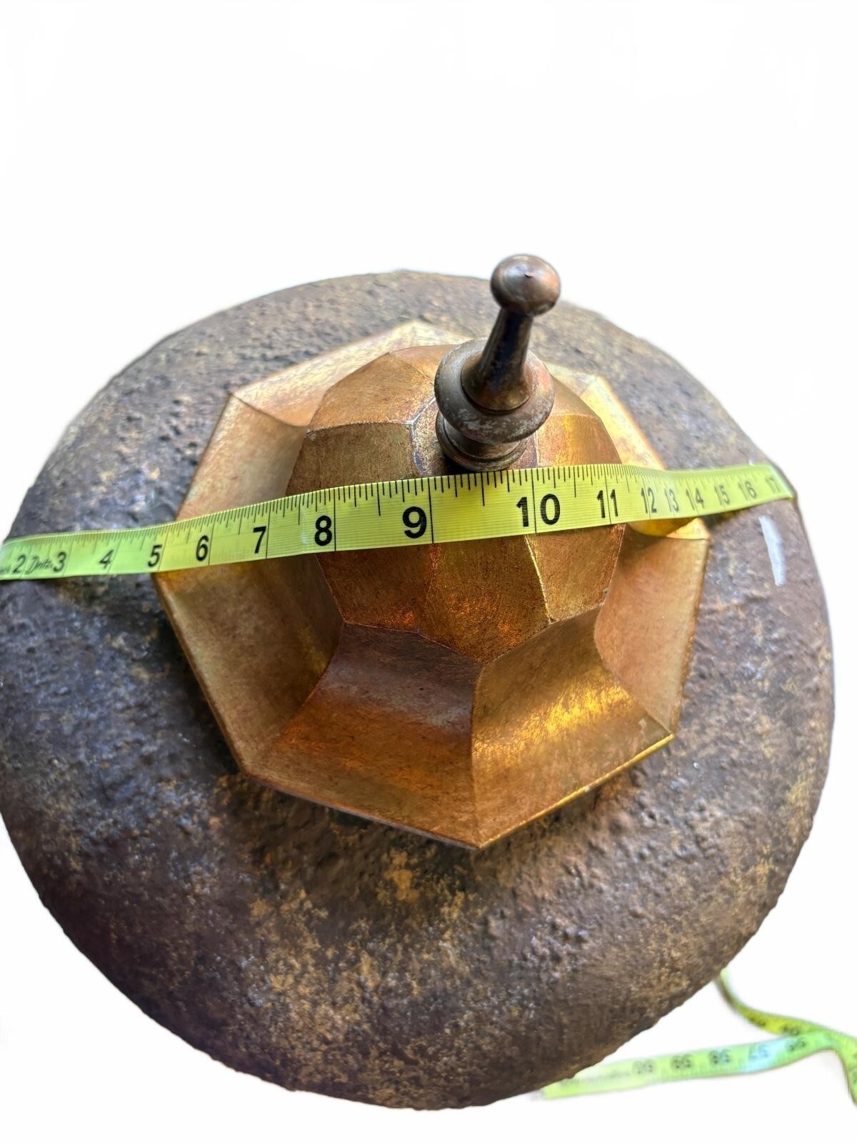 Rustic Asian-Inspired Bronze and Wood Lidded Jar with Stand